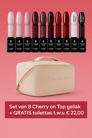 Victoria Vynn™ 8 Pack Gellak – Cherry on Top | 7 kleuren + Cat Eye + No Wipe Topcoat Gratis toilet tas